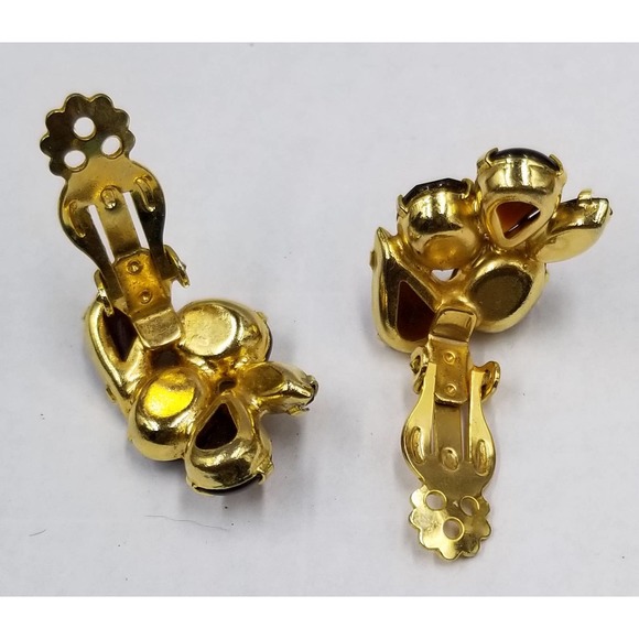 Vintage Unsigned Topaz Diamond Shaped Rhinestones Brooch & D&E? Clip Earrings - Picture 7 of 9